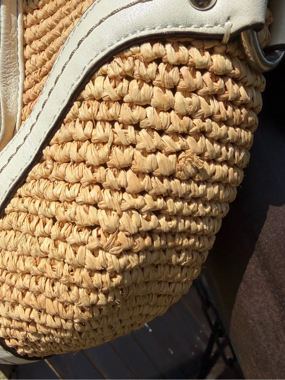 Coach Natural Straw Tote with Cream Leather Trim
